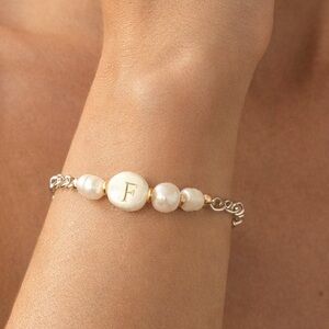 NEW INITIAL TENNIS BRACELET F LETTER F  Pearl Bracelet STERLING SILVER